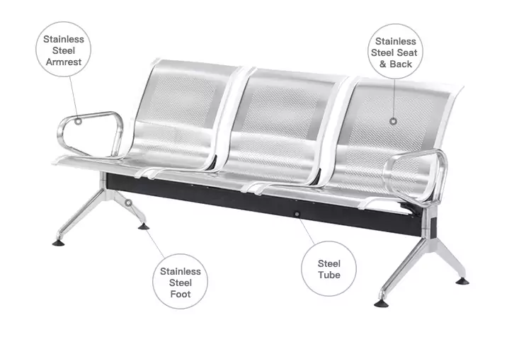 3 Seater Stainless Steel Waiting Chair | Airport Chair